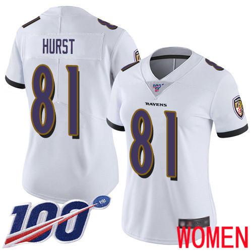 Baltimore Ravens Limited White Women Hayden Hurst Road Jersey NFL Football 81 100th Season Vapor Untouchable